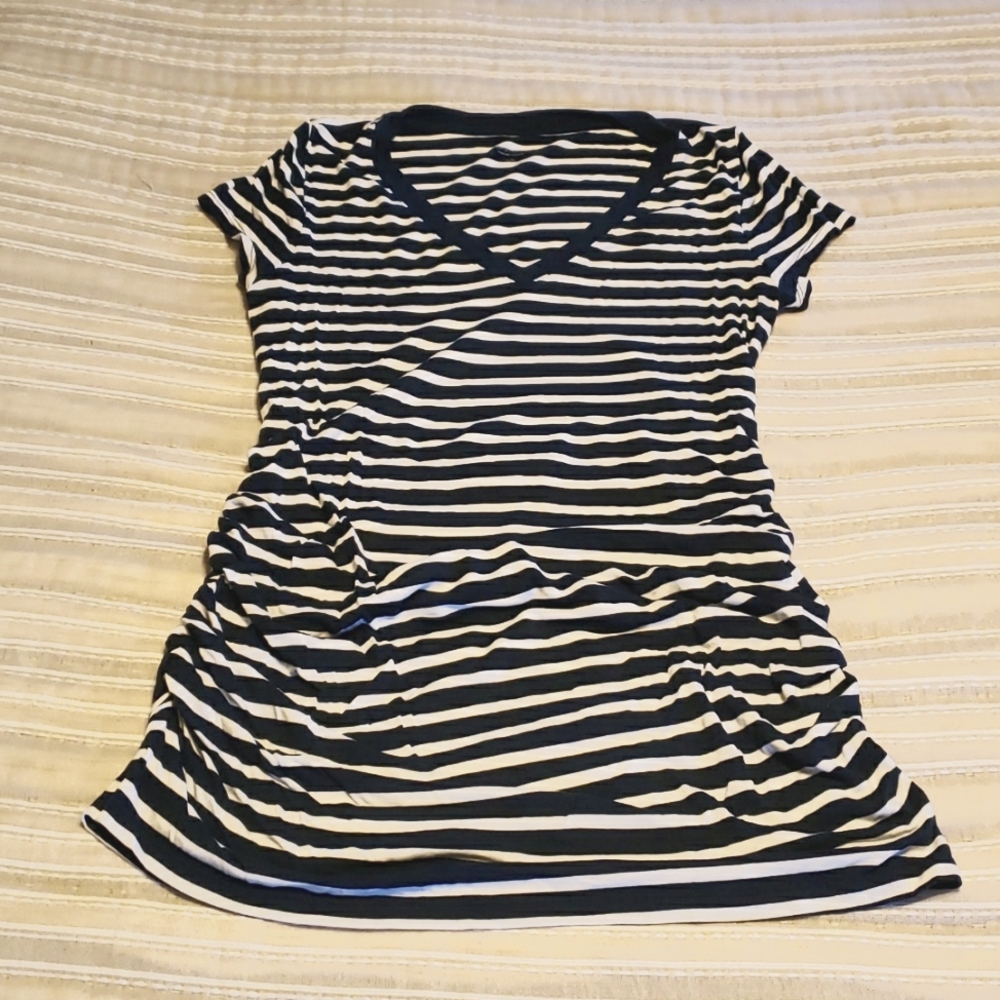 Navy and White Striped V-Neck Tee